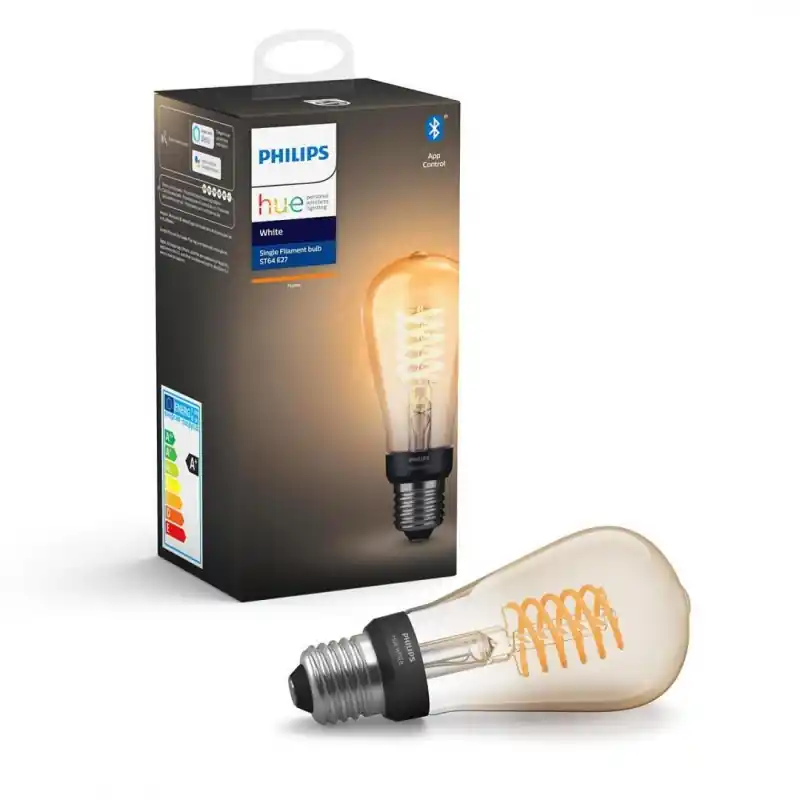 Bec LED inteligent vintage (decorativ) Philips Hue Filament Edison ST64, Bluetooth, E27, 7W (40W), 550 lm, lumina calda (2100K) Chilipir