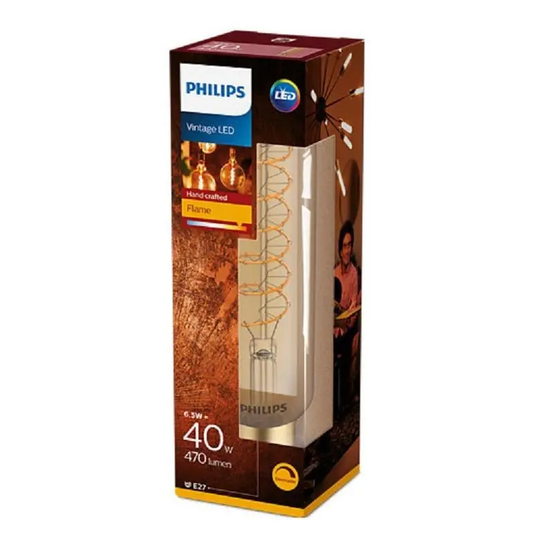 Bec LED vintage (decorativ) Philips Classic Gold Giant T65, EyeComfort, E27, 6.5W (40W), 470 lm, lumina calda (2000K), dimabil, Super ofertă