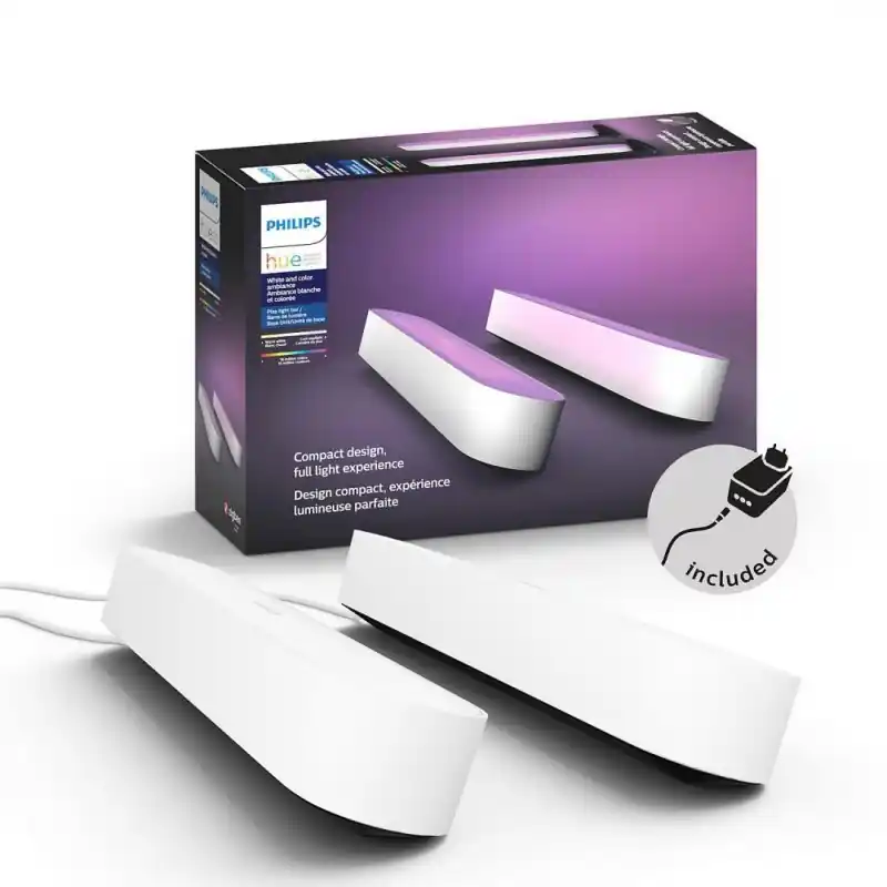 Calitate înaltă Pachet 2 Lampi LED RGB Philips Hue Play, 6.6W, 530 lm, lumina alba si color (2000-6500K), IP20, 25.3cm, Alb