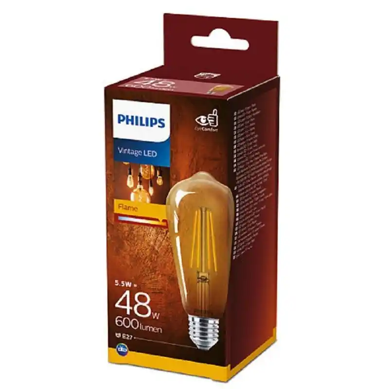 Livrare expres Bec LED vintage (decorativ) Philips Classic Gold Bulb ST64, EyeComfort, E27, 5.5W (48W), 600 lm, lumina calda (2500K), cu filame