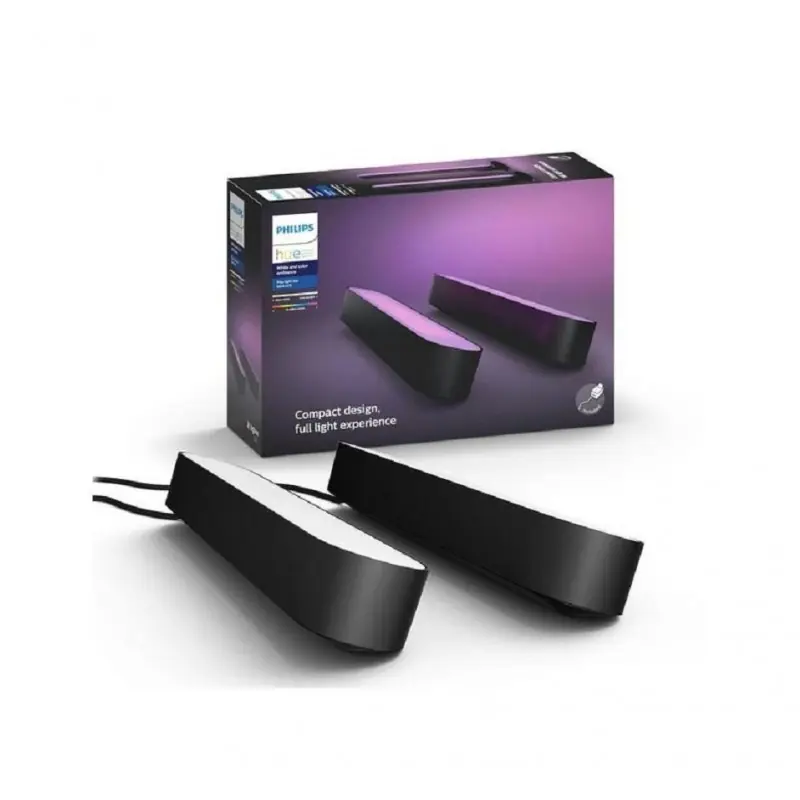 Expediere rapidă Pachet 2 Lampi LED RGB Philips Hue Play, 6.6W, 530 lm, lumina alba si color (2000-6500K), IP20, 25.3cm, Negru
