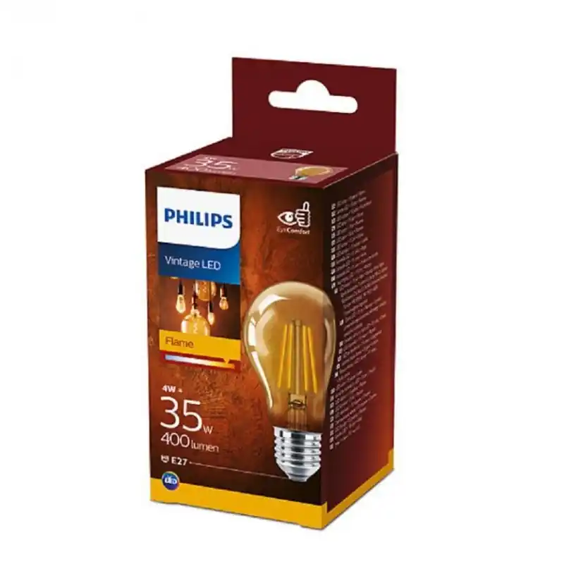 Bec LED vintage (decorativ) Philips Classic Gold Bulb A60, EyeComfort ,E27, 4W (35W), 400 lm, lumina calda (2500K), cu filament Preferatul clienților