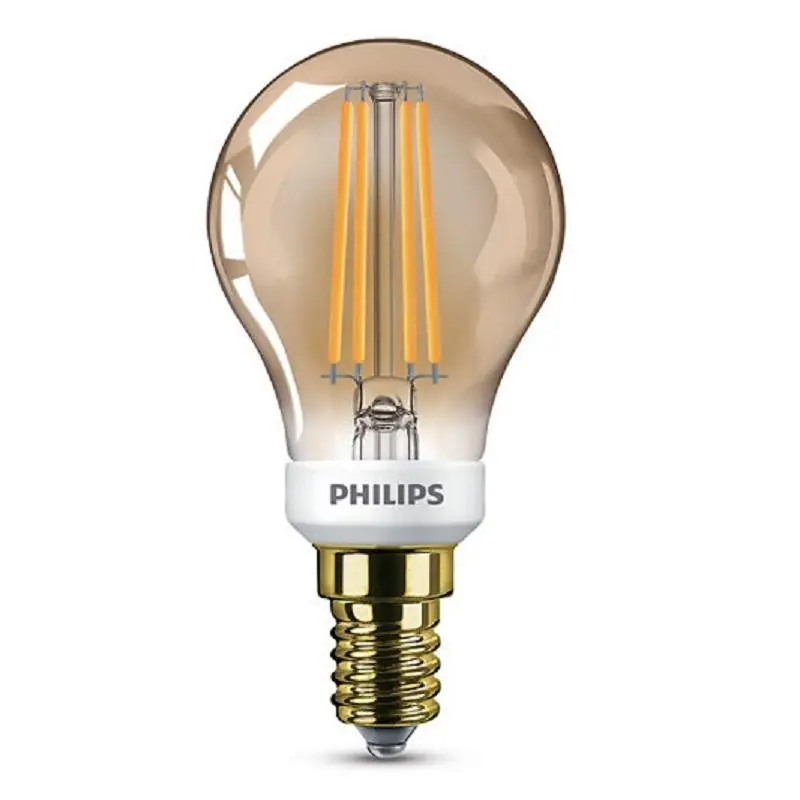 Bec LED Philips P45, E14, 5W (32W), 350 lm, lumina calda (2200K), dimabil, cu filament Plată securizată