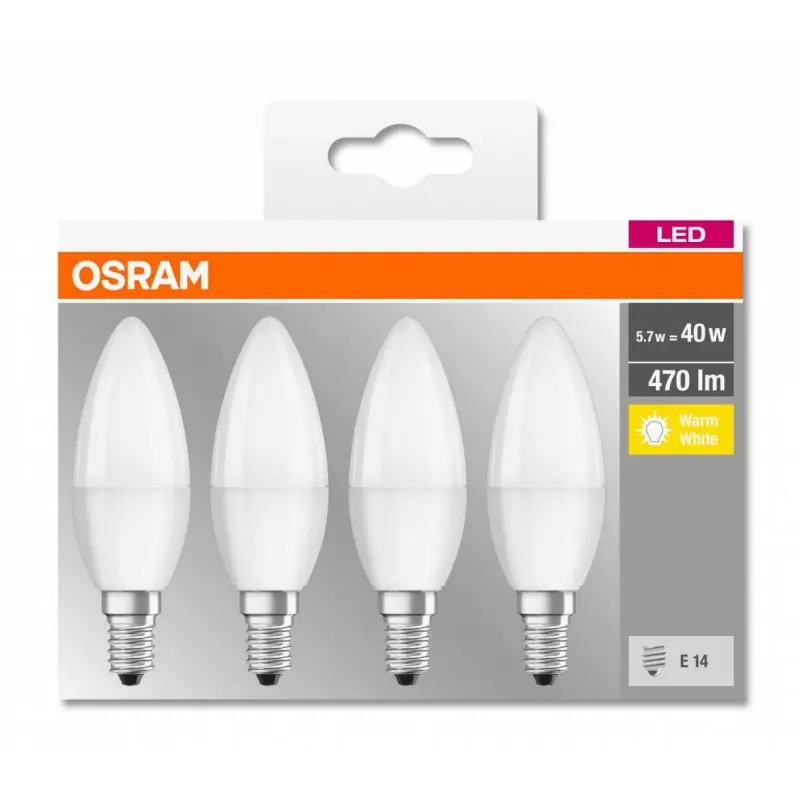 4 Becuri LED Osram Base Classic B, E14, 4.9W (40W), 470 lm, lumina calda (2700K) Mai ieftin