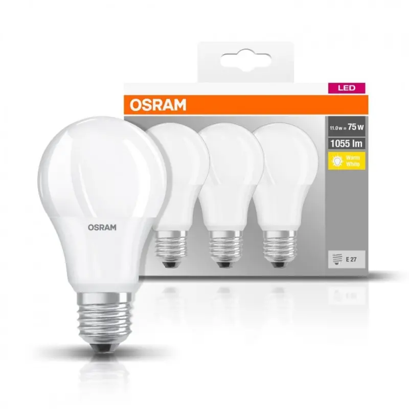3 Becuri LED Osram Base Classic A, E27, 10W (75W), 1055 lm, luminacalda(2700K) Mai ieftin