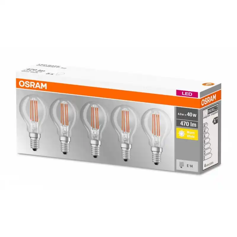 Ofertă specială 5 Becuri LED Osram Base Classic P, E14, 4W (40W), 470 lm, luminacalda(2700K), cu filament