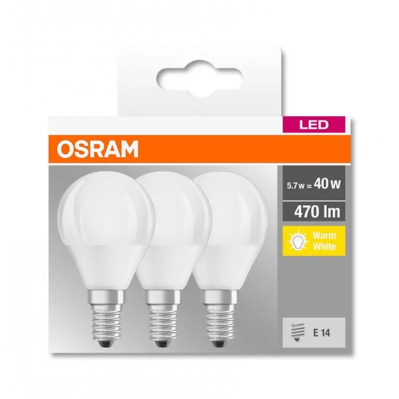 3 Becuri LED Osram Base Classic B, E14, 4.9W (40W), 470 lm, luminacalda(2700K) Expediere rapidă