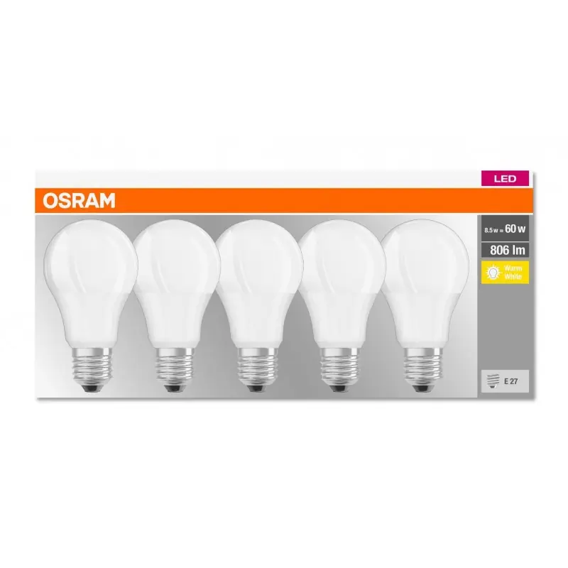 5 Becuri LED Osram Base Classic A, E27, 8.5W (60W), 806 lm ,luminacalda(2700K) Cumpără acum