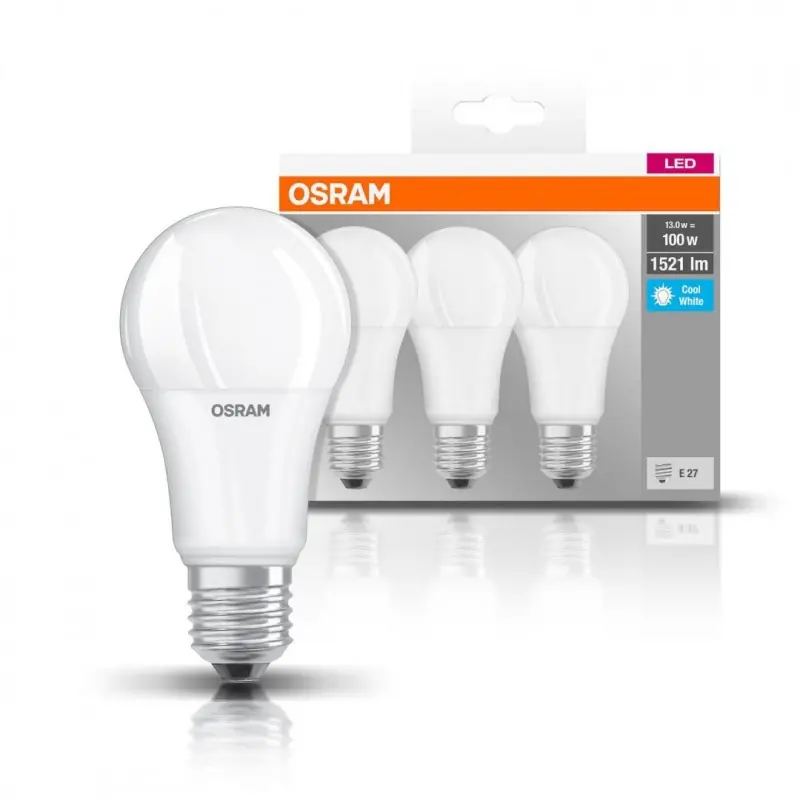 Preferatul clienților 3 Becuri LED Osram Base Classic A, E27, 13W (100W), 1521 lm,lumina neutra (4000K)