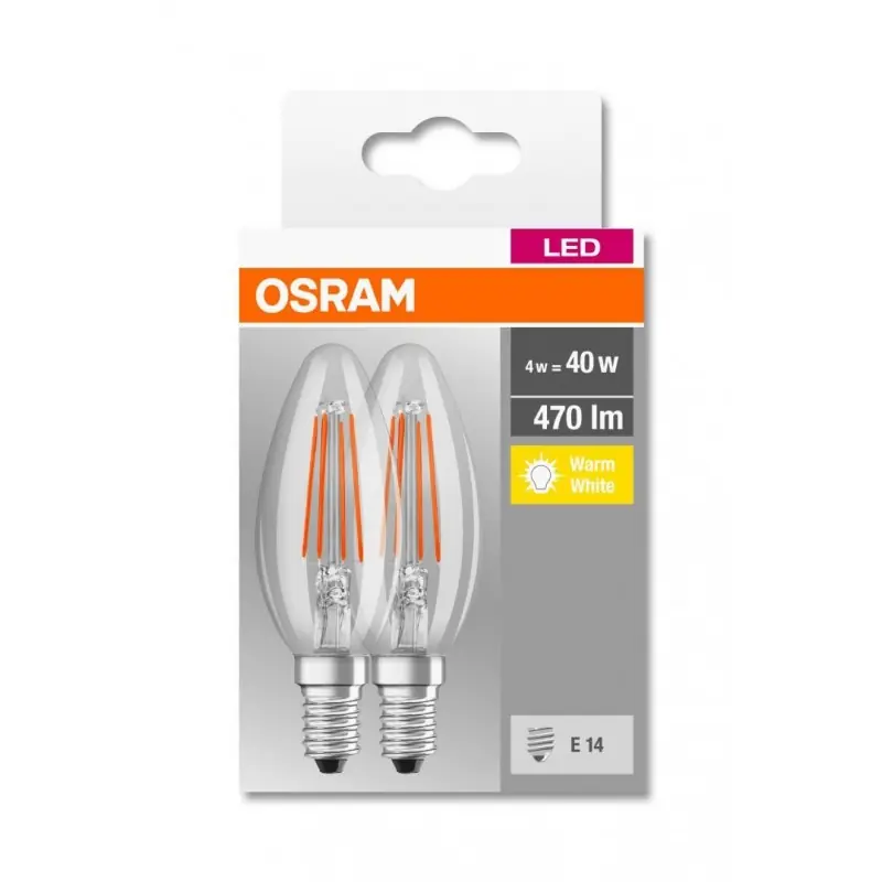 2 Becuri LED Osram Base Classic B, E14, 4W (40W), 470 lm, lumina calda (2700K), cu filament Cumpărături sigure