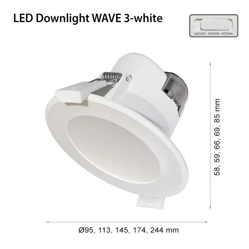 Spot LED incastrat 2R Wave R205, 25W, 2500 lm, lumina reglabila (3000K/4000K/6000K), IP44, 244x85mm, dimensiuni de montaj: Ø195- Livrare expres