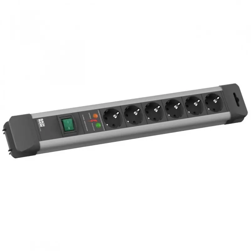 Calitate înaltă Prelungitor Bachmann CONNECTUS 6xCEE7/3 PC, impamantare, protectie supratensiune, intrerupator, 1xPST, cordon 2m H05VV-F 3G1.5,