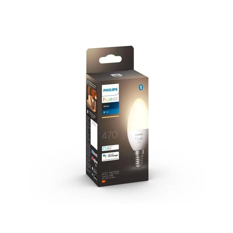 Ofertă limitată Bec LED inteligent Philips Hue B39, Bluetooth, E14, 5.5W, 470 lm, lumina calda (2700K)