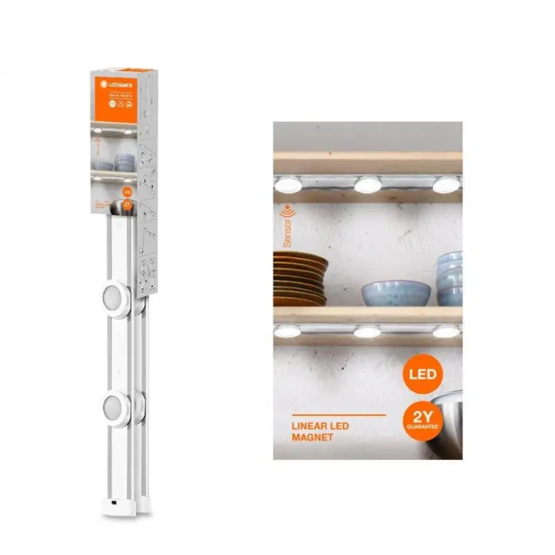 Ofertă de sezon Aplica LED liniara Ledvance cu 3 spoturi aplicabile pe sina magnetica cu senzor de miscare, 9.5W, 600 lm, lumina neutra (4000K),