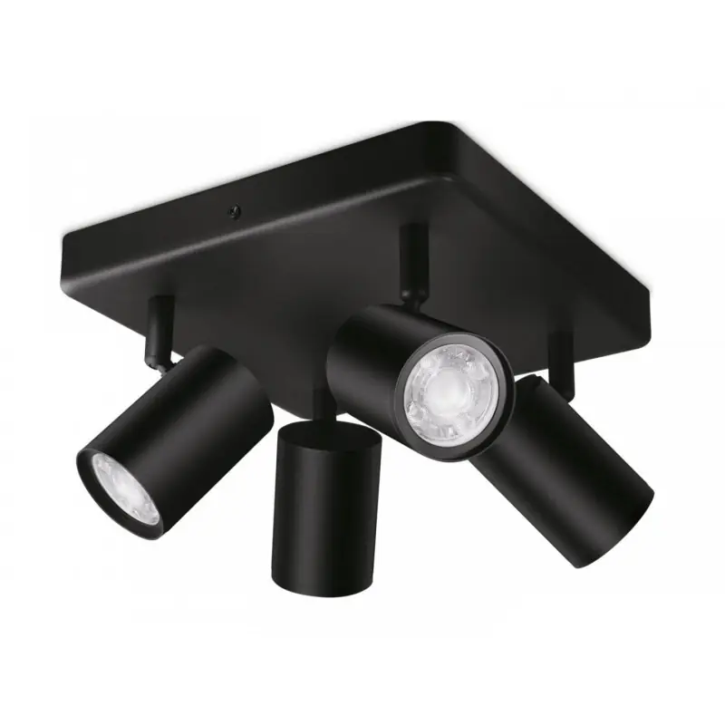 Spot LED RGB WiZ Imageo SQ, Wi-Fi, Bluetooth, control vocal, 4xGU10, 4x5W, 1380 lm, lumina alba si color (2200-6500K), IP20, 12. Disponibil imediat