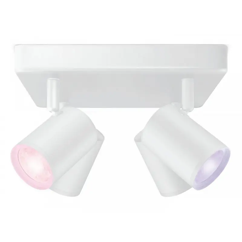 Spot LED RGB WiZ Imageo SQ, Wi-Fi, Bluetooth, control vocal, 4xGU10, 4x5W, 1380 lm, lumina alba si color (2200-6500K), IP20, 12. Retur ușor