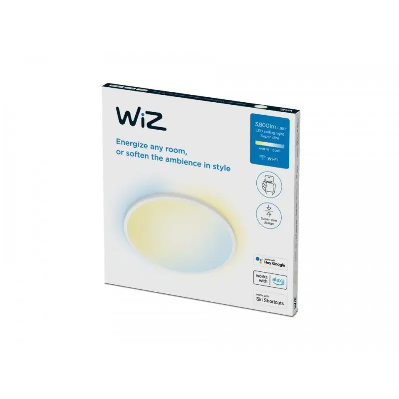 Premium Plafoniera LED WiZ SuperSlim, Wi-Fi, control vocal, 32W, 3800 lm, lumina alba (2700-6500K), IP20, 55cm, Alb