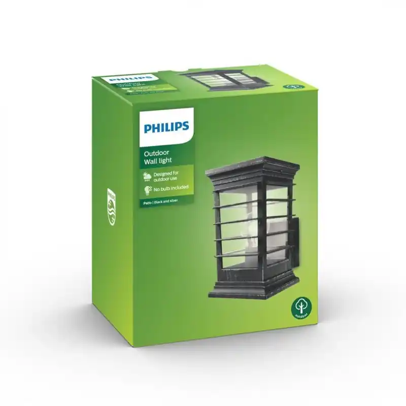 Vezi acum Aplica tip felinar pentru exterior Philips Patio, 1xE27, max 60W, IP44 ,197x140x235mm, Gri