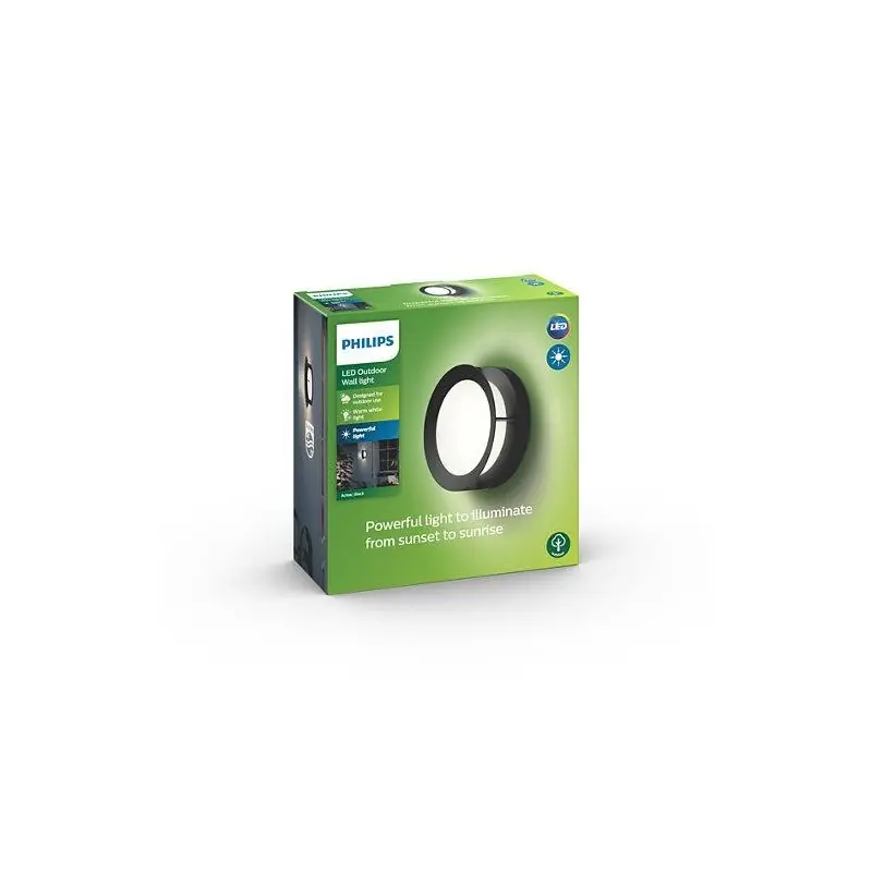 Preferatul clienților Aplica LED pentru exterior Philips Actea, 12W (83W), 176V, 1200 lm ,lumina calda (2700K), IP44, 189mm, Negru