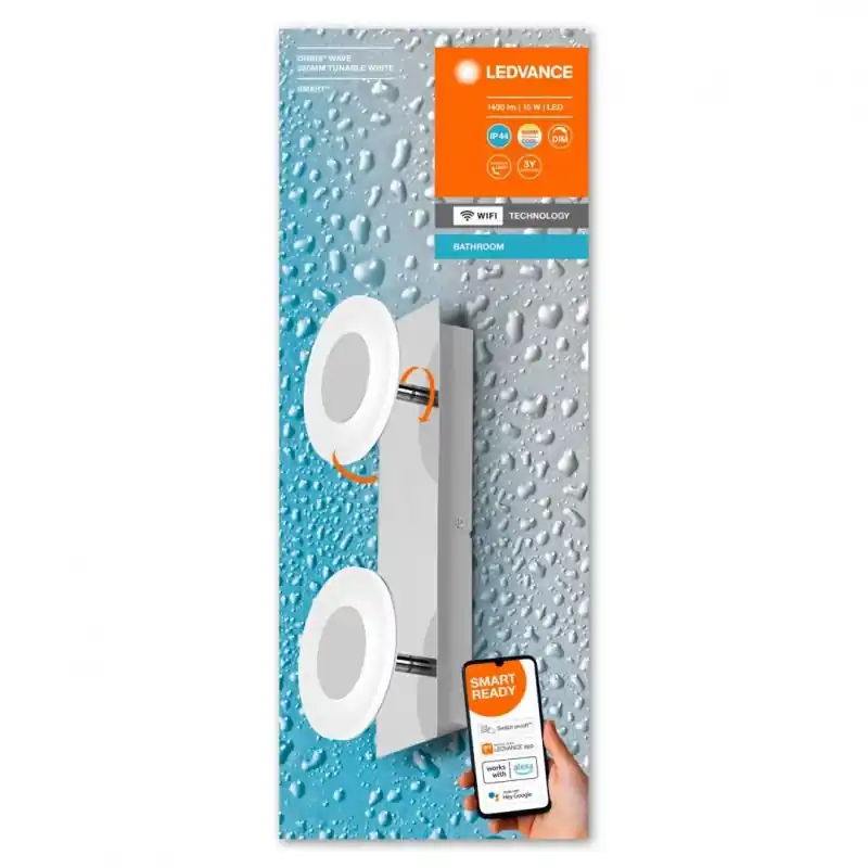 Plată sigură Aplica LED inteligenta pentru baie Ledvance SMART+ Wifi Orbis Wave 320, 15W, 1400 lm, lumina alba (3000-6500K), IP44, 320x93x120