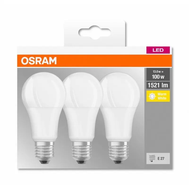 3 Becuri LED Osram Base Classic A, E27, 13W (100W), 1521 lm ,luminacalda(2700K) Reducere specială