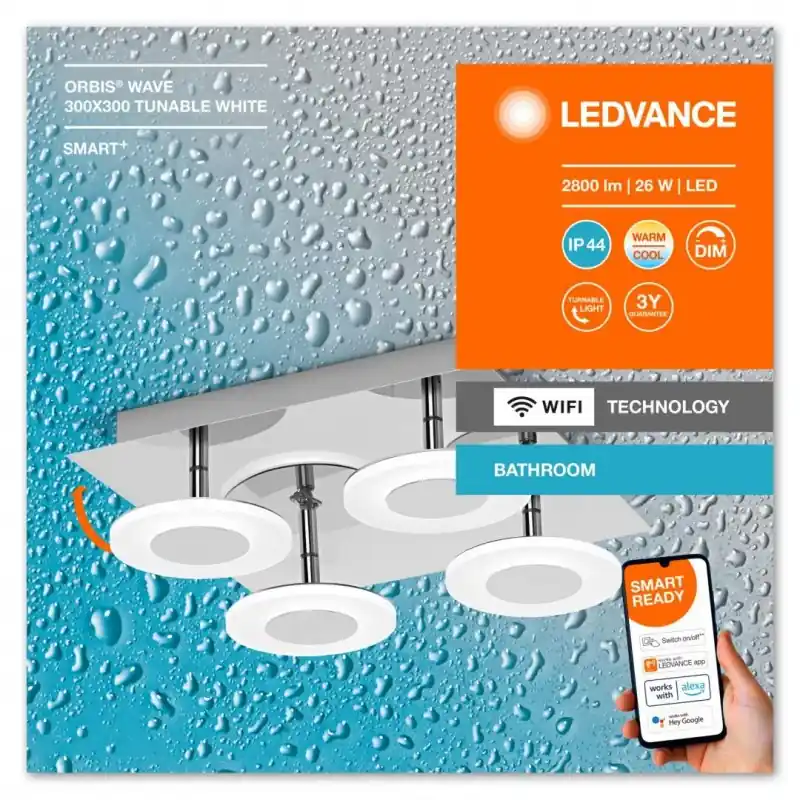 Cumpără acum Plafoniera LED inteligenta pentru baie Ledvance SMART+ Wifi Orbis Square Wave 300, 26W, 2800 lm, lumina alba (3000-6500K), IP44,
