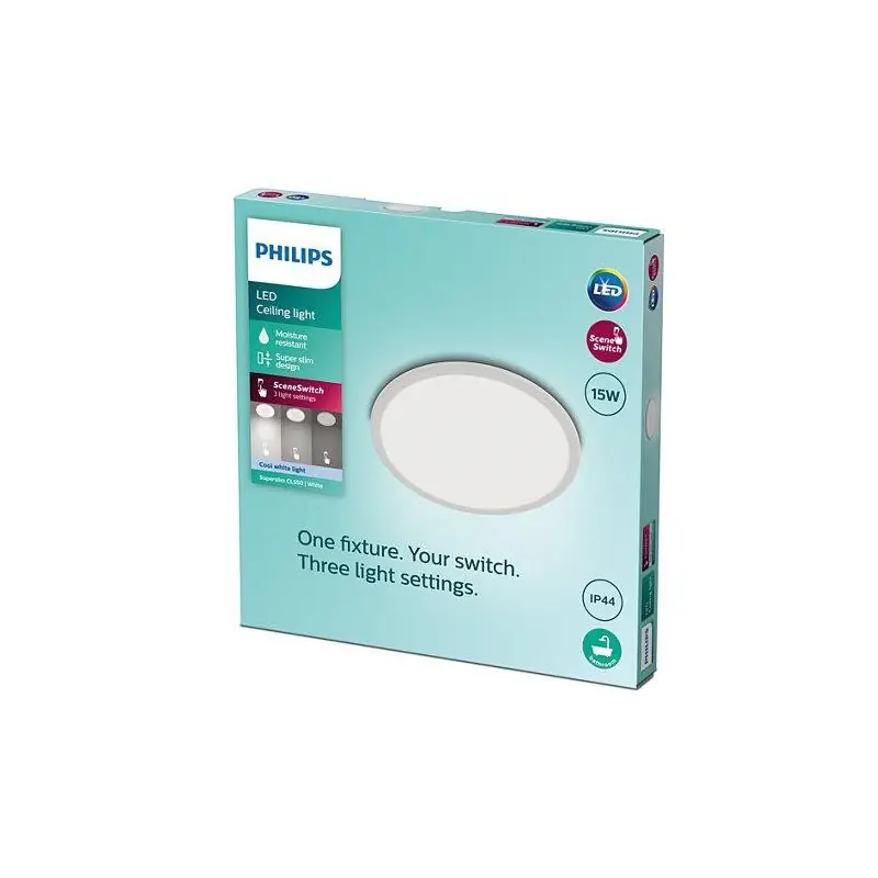 Plafoniera LED Philips Superslim CL550, 3 trepte de intensitate, 15W ,1500 lm, lumina neutra (4000K), IP44, 25cm, Alb Mai ieftin