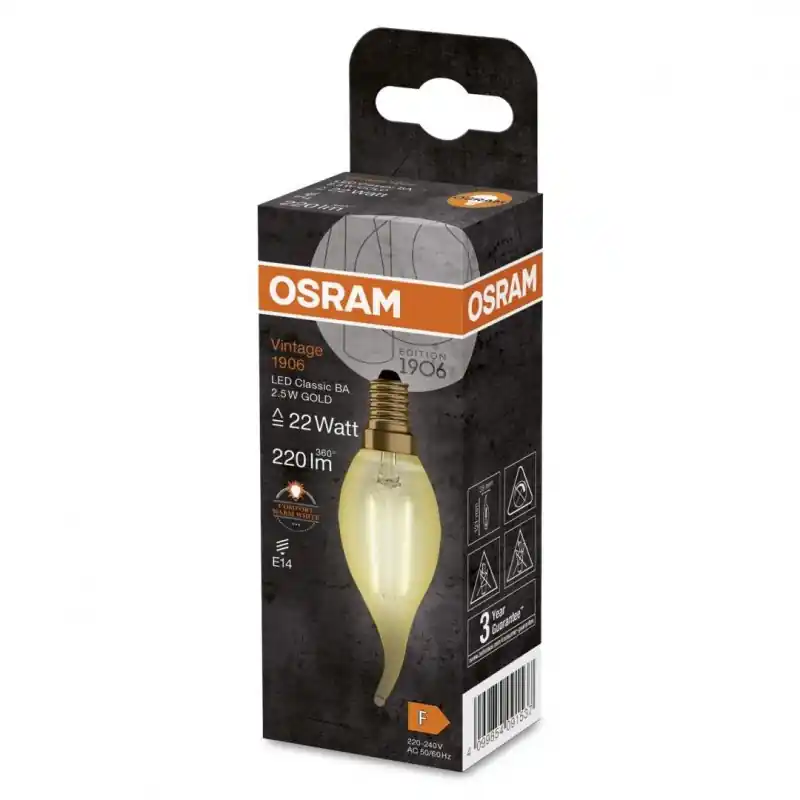 Bec LED Osram Vintage 1906 CLAS BA, E14, 2.5W (22W), 220 lm, luminacalda(2400K), cu filament Ofertă exclusivă