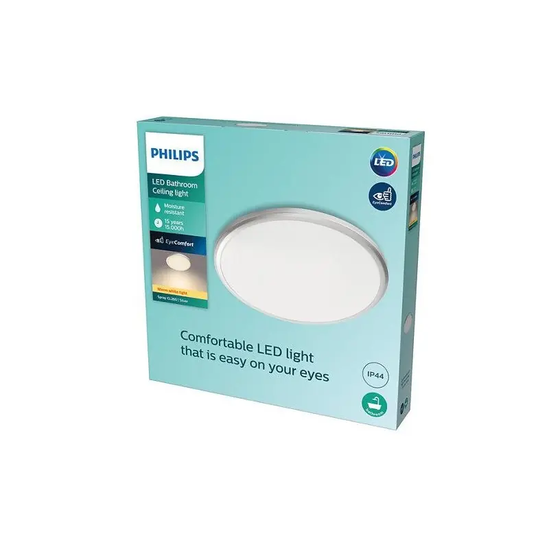 Preț mic Plafoniera LED Philips Spray CL260, 17W, 1500 lm, lumina calda (2700K) ,IP44, 34.7cm, Metal/Plastic, Argintiu