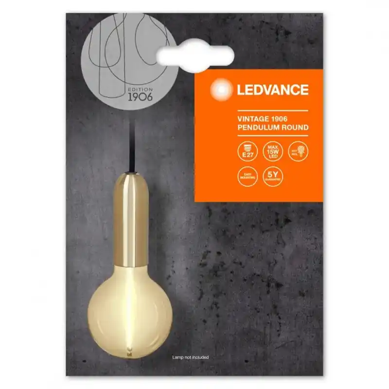 Retur ușor Pendul Ledvance Vintage 1906 Round Auriu, E27, max. 15W LED, Metal, IP20, Ø100mm, cablu 1.5m, bec neinclus