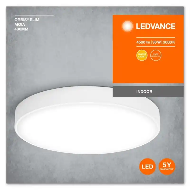 Retur ușor Plafoniera LED Ledvance Orbis Slim Moia 480, 36W, 4500 lm, lumina calda (3000K), IP20, Ø48cm, metal/PMMA, Alb