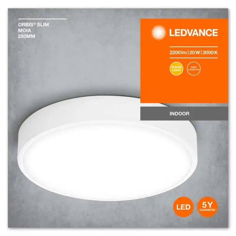 Ofertă exclusivă Plafoniera LED Ledvance Orbis Slim Moia 280, 20W, 2200 lm, lumina calda (3000K), IP20, Ø28cm, metal/PMMA, Alb