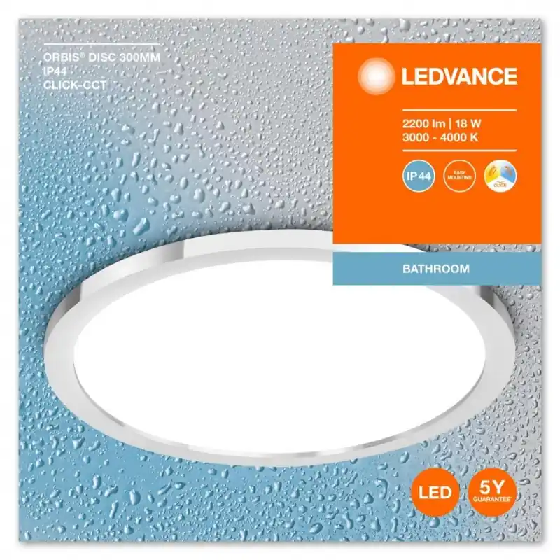 Plafoniera LED pentru baie Ledvance Orbis Disc Crom, 18W, 2200 lm, lumina alba (3000-4000K), IP44, Ø300x47mm, aluminiu/metal, Ar Preț redus