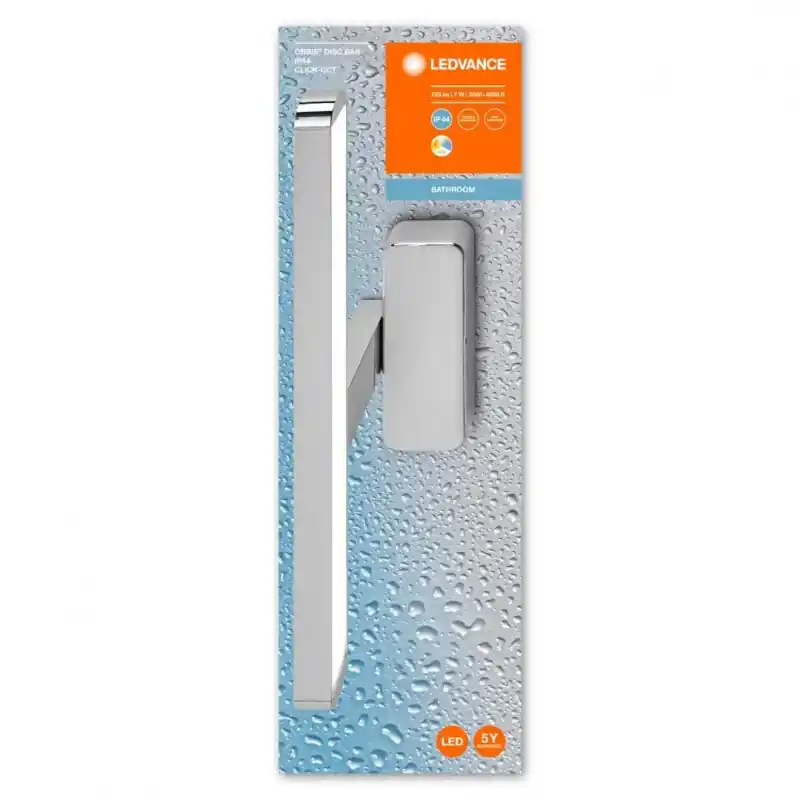Reducere de preț Aplica LED pentru baie Ledvance Orbis Disc Bar Crom, 7W, 720 lm, lumina alba (3000-4000K), IP44, 400x70x120mm, metal, Argintiu