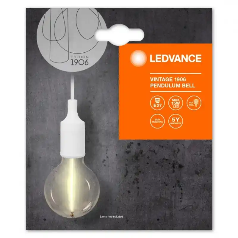 Premium Pendul Ledvance Vintage 1906 Bell Alb, E27, max. 15W LED, Metal, IP20 ,Ø92mm, cablu 1m, bec neinclus