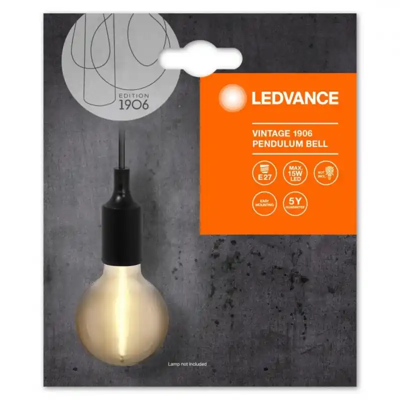 Pendul Ledvance Vintage 1906 Bell Negru, E27, max. 15W LED, Metal, IP20, Ø92mm, cablu 1m, bec neinclus Ofertă limitată