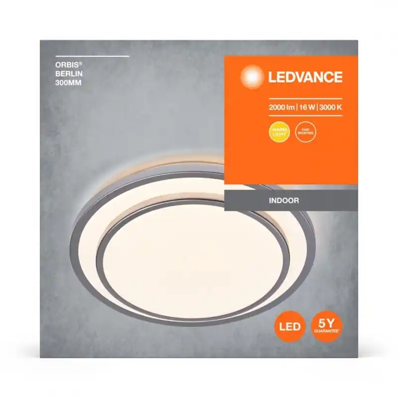 Retur ușor Plafoniera LED Ledvance Orbis Berlin 300, 16W, 2000 lm, lumina calda (3000K), IP20, Ø30cm, metal/plastic, Argintiu