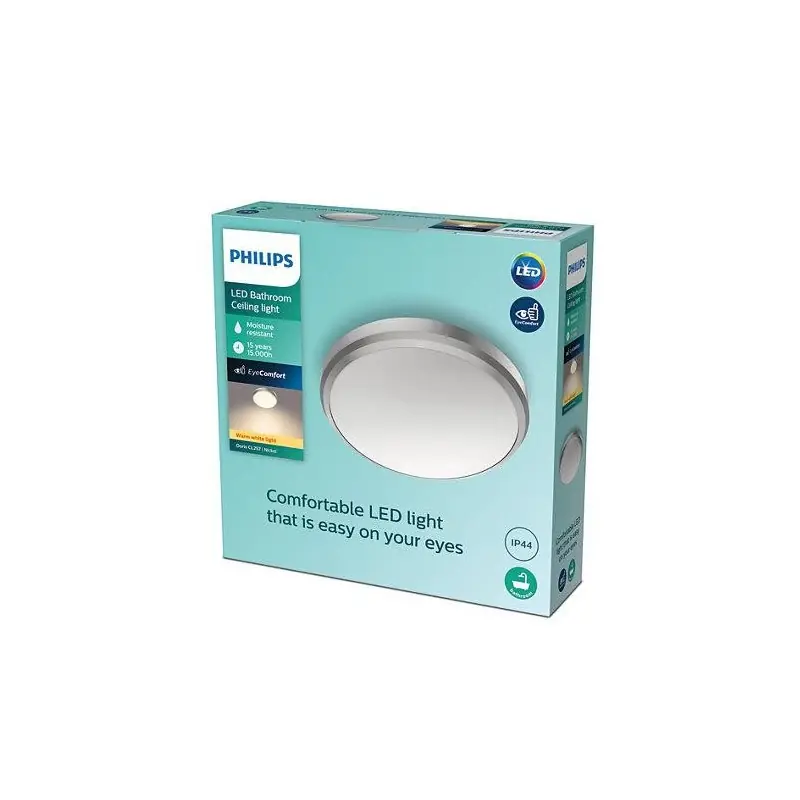 Plafoniera LED Philips Doris CL257, 6W, 600 lm, lumina calda (2700K) ,IP44, 22cm, Nichel Ofertă limitată