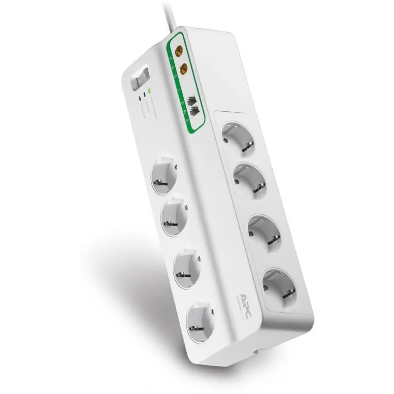 Prelungitor APC cu protectie 8 prize Schuko cablu ≤3.0m protectie telefon/coax alb Plată securizată