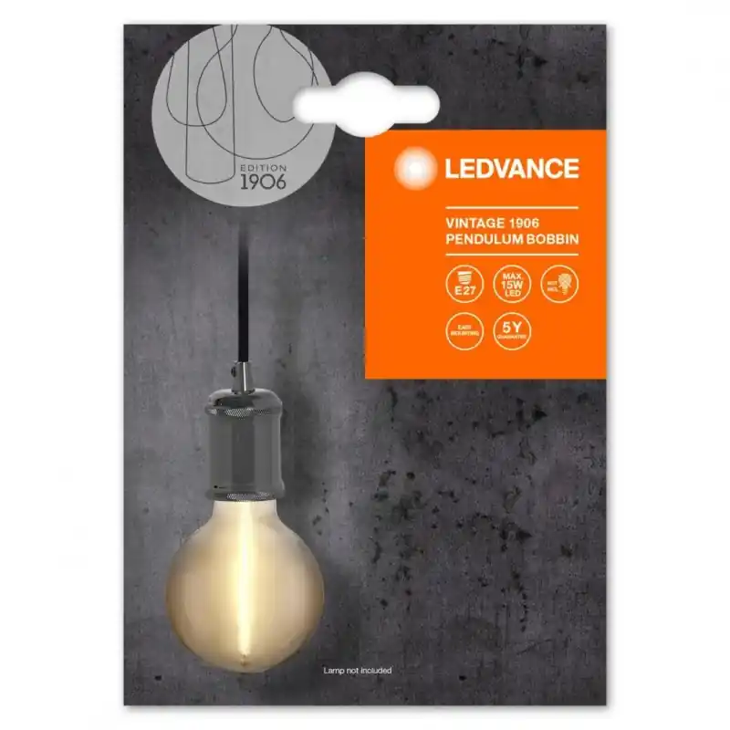 Preț redus Pendul Ledvance Vintage 1906 Bobbin Gri inchis, E27, max. 15W LED, Metal, IP20, Ø100mm, cablu 1.5m, bec neinclus