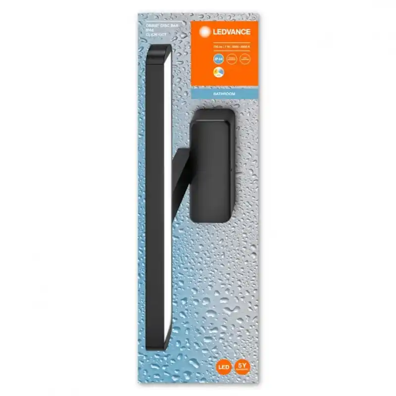Aplica LED pentru baie Ledvance Orbis Disc Bar Crom, 7W, 720 lm, luminaalba (3000-4000K), IP44, 400x70x120mm, metal, Negru Chilipir