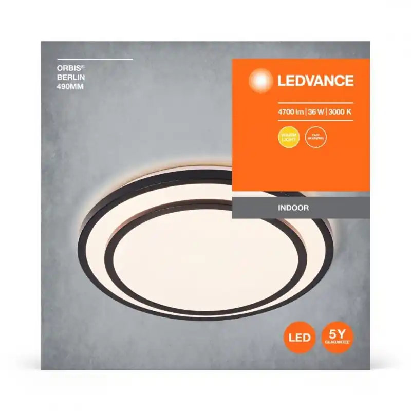 Plafoniera LED Ledvance Orbis Berlin 490, 36W, 4700 lm, lumina calda(3000K), IP20, Ø49cm, metal/plastic, Negru Ofertă limitată