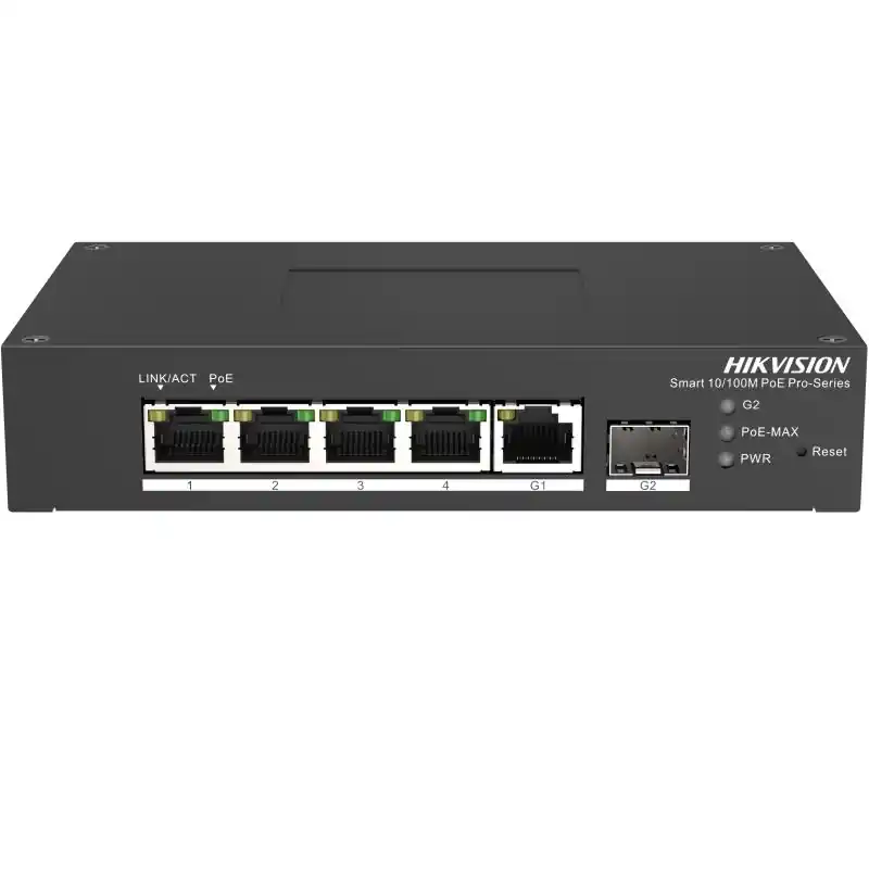 Vezi acum Switch PoE Hikvision DS-3T1306P-SI/HS: 4 × 10/100 Mbps PoE port,1 × Gigabit RJ45 port,1 × Gigabit fiber optical port, PoE: Ports