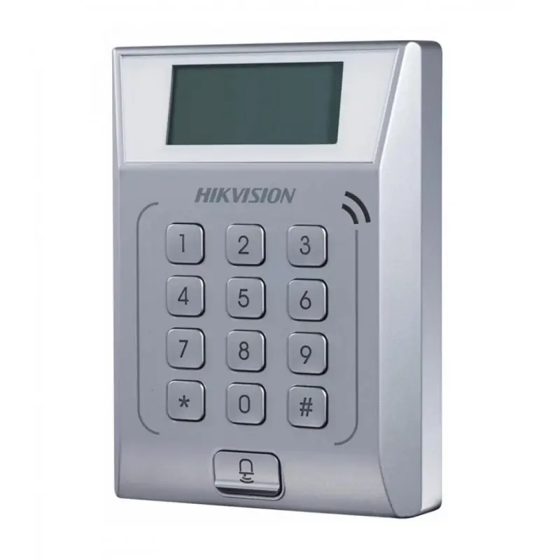 Cumpărături sigure Cititor standalone cu tastatura si card proximitate Hkvision DS-K1T802M, suporta cartele MIFAE, capacitate 3000 carduri si 10000