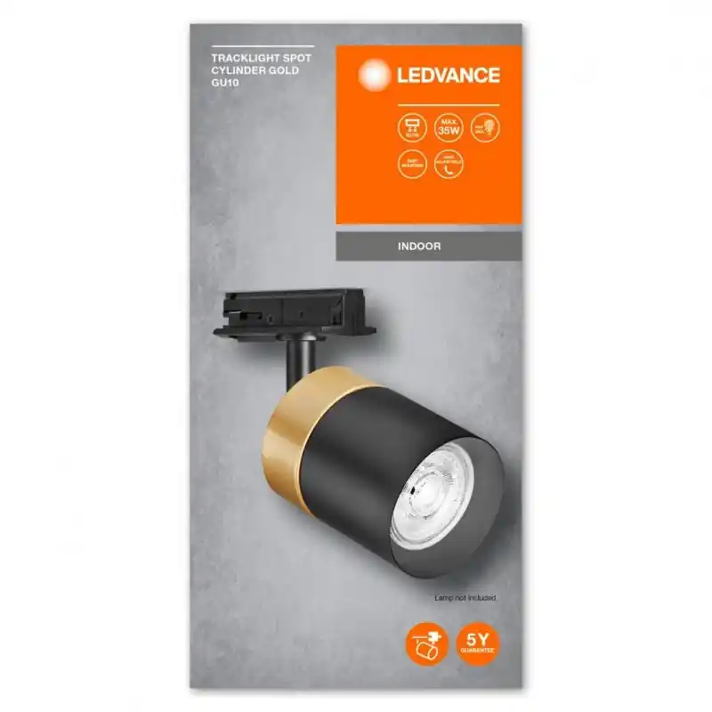 Spot cu montaj pe sina Ledvance TRACKLIGHT GOLD CYLINDER, 1xGU10 (neinclus), max 35W, IP20, reglabil, Ø65x142mm, Negru/Auriu Ofertă limitată