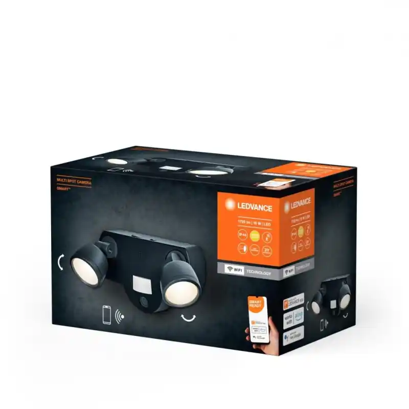 Spot LED dublu pentru exterior cu camera de supraveghere 2 MP si senzor de miscare Ledvance Smart+ WiFi MULTISPOT CAMERA, 16W, 1 Ofertă de sezon