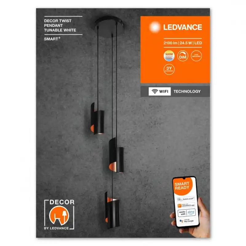 Pendul LED inteligent Ledvance SMART+ WiFi DECOR TWIST, 24.5W, 2100 lm, lumina alba (3000-6500K), dimabila, IP20, Ø265x1500mm, N Vezi acum
