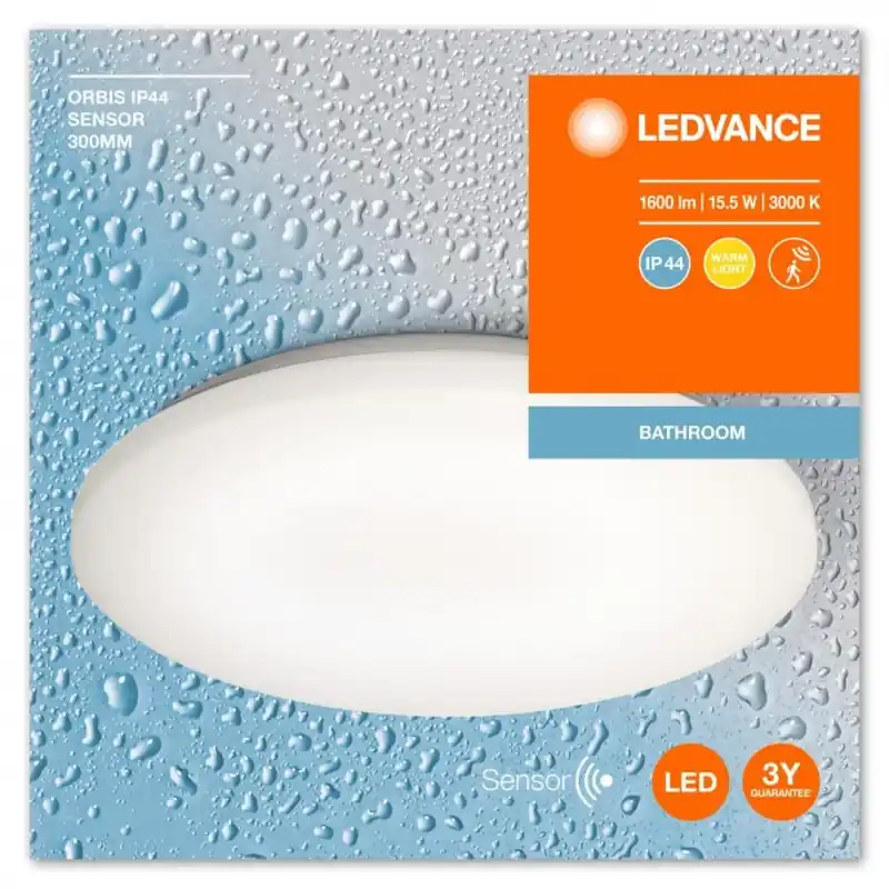 Plafoniera LED pentru baie cu senzor de miscare si lumina Ledvance ORBIS 300 , 15.5W, 1600 lm, lumina calda (3000K), IP44, Ø300x Nu rata