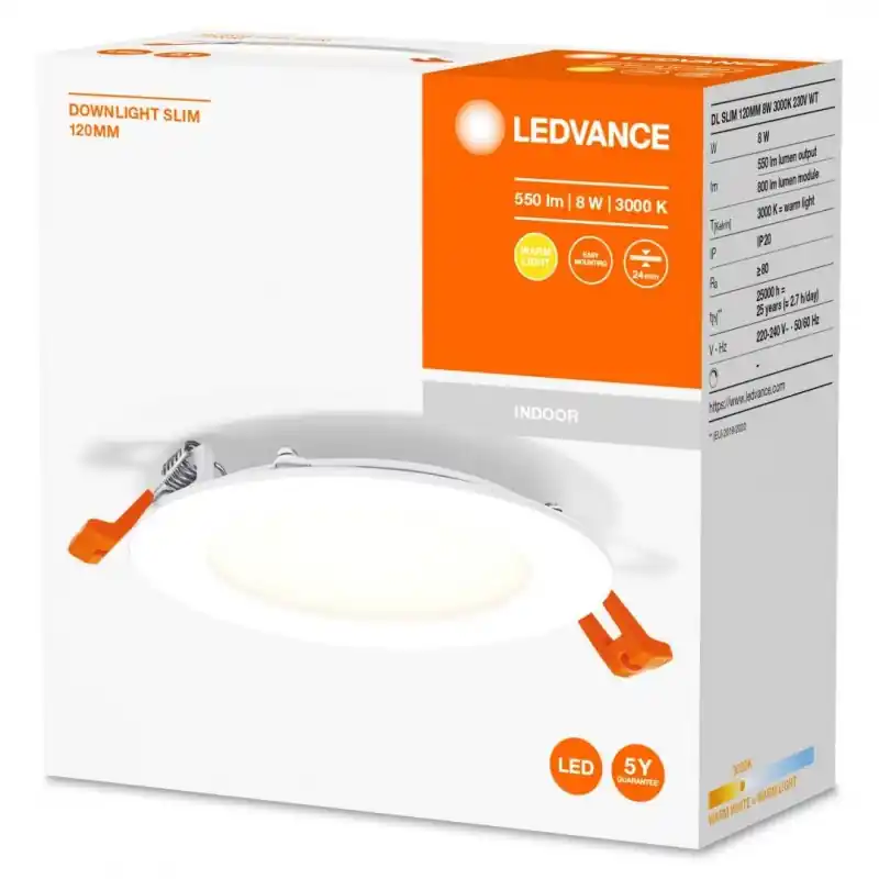 Ofertă specială Spot LED incastrat Ledvance RECESS DOWNLIGHT SLIM, 8W, 550 lm, lumina calda (3000K), Ø12cm, Alb