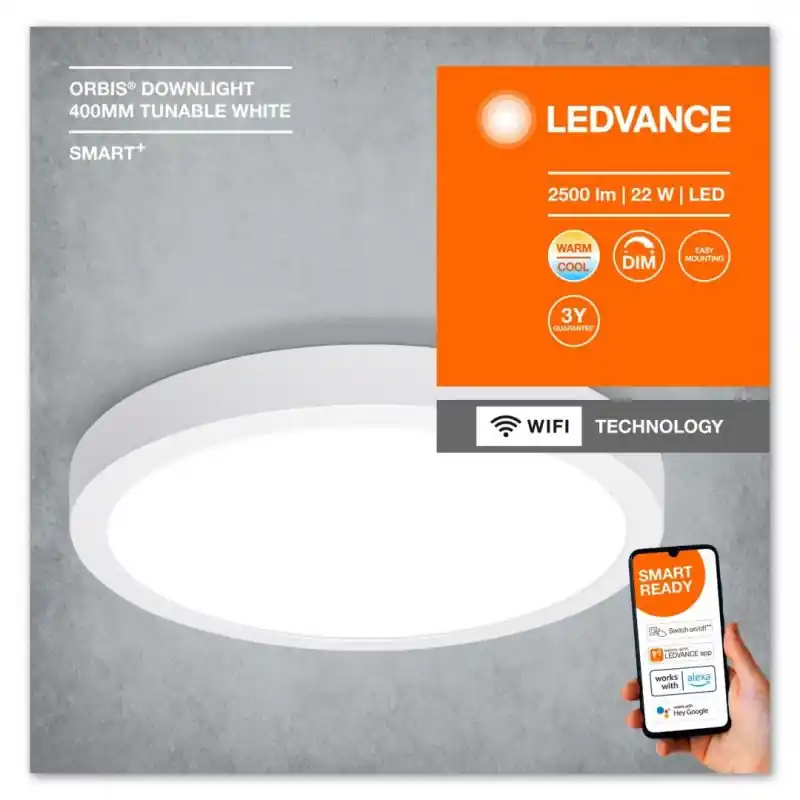 Panou LED inteligent Ledvance Smart+ WiFi ORBIS ROUND DOWNLIGHT SURFACE, 22W, 2500 lm, lumina alba (3000-6500K), dimabila, IP20, Preț promoțional